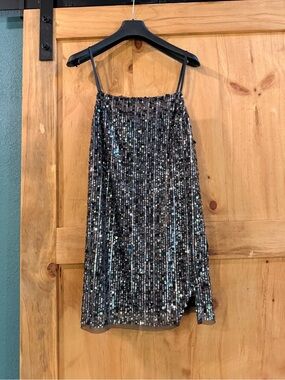 Free People Black Sequin Slip Dress